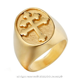 BA0289 BOBIJOO Jewelry Ring Signet ring Cross of Lorraine and Anjou Steel Gold