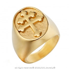 BA0289 BOBIJOO Jewelry Ring Siegelring Kreuz von Lothringen, Anjou Stahl Gold