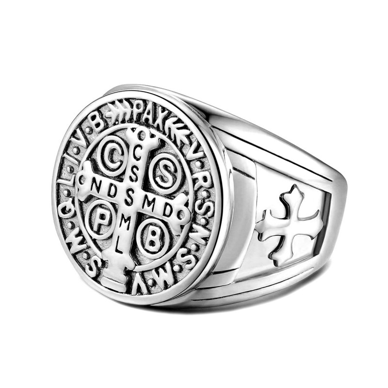 BA0291S BOBIJOO Jewelry Signet Cross Ring Saint Benedict Gross Money