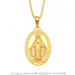 Pendentif Vierge Miraculeuse Marie Acier Plaqué Doré Or bobijoo