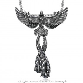 PE0177 BOBIJOO Jewelry Anhänger Phoenix feuervogel Mann Stahl + Kette