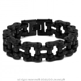 Gros Bracelet Biker Chaine de Moto Acier Inox Noir bobijoo