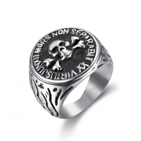 BA0292 BOBIJOO Jewelry Ring Signet ring Lodge Steel FM Skull Virtus Junxit