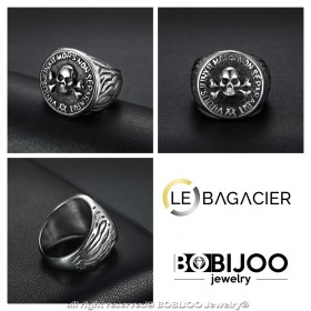 BA0292 BOBIJOO Jewelry Anello anello con Castone Lodge in Acciaio FM Cranio Virtus Junxit