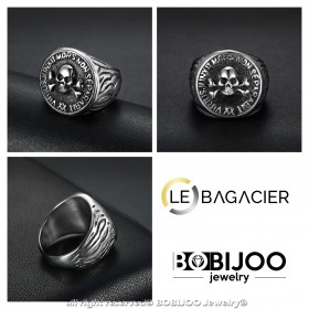 BA0292 BOBIJOO Jewelry Ring Signet ring Lodge Steel FM Skull Virtus Junxit