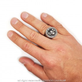 BA0292 BOBIJOO Jewelry Anello anello con Castone Lodge in Acciaio FM Cranio Virtus Junxit