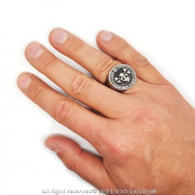 BA0292 BOBIJOO Jewelry Ring Siegelring Loge Stahl FM Schädel Virtus Junxit