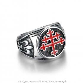 Bague Chevalière Croix de Lorraine Rouge Fleur de Lys bobijoo