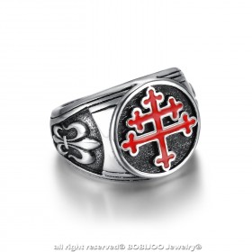 BA0293 BOBIJOO Jewelry Ring Siegelring Kreuz von Lothringen Rot Fleur-de-Lys