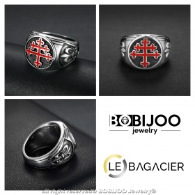 BA0293 BOBIJOO Jewelry Anillo Anillo anillo de Cruz de Lorena, Rojo Fleur de Lys