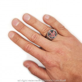 BA0293 BOBIJOO Jewelry Ring Siegelring Kreuz von Lothringen Rot Fleur-de-Lys