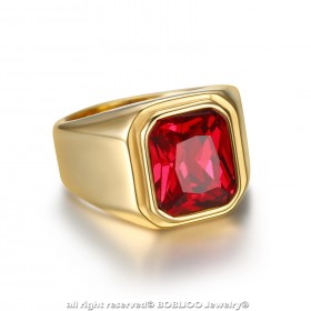 Bague Chevalière Cabochon Carré Acier Or Faux Rubis bobijoo