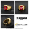BA0294 BOBIJOO Jewelry Ring Siegelring Cabochon Quadrat Stahl Gefälschten Gold-Rubin