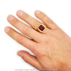 BA0294 BOBIJOO Jewelry Ring Signet Ring Cabochon Square Steel Gold Fake Ruby