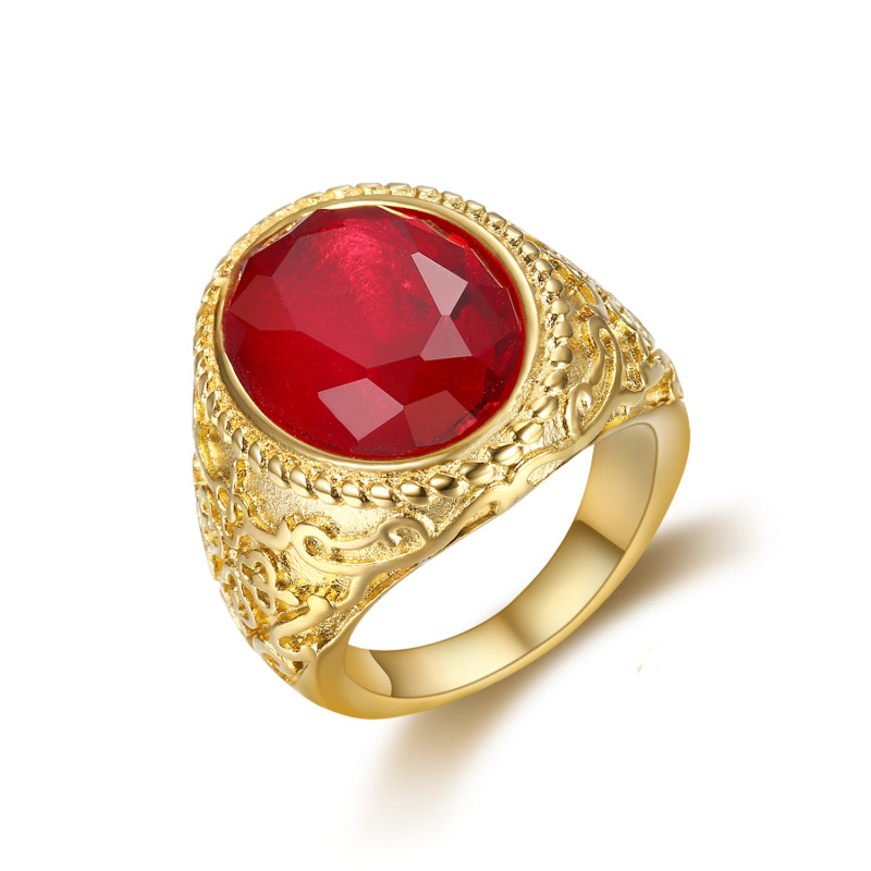 BA0295 BOBIJOO Jewelry Imposante Ring Siegelring Edelstahl Gefälschten Gold-Rubin