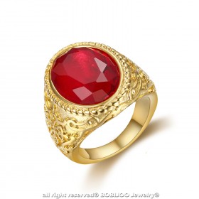 BA0295 BOBIJOO Jewelry Imponente Anello Anello In Acciaio Oro Falso Ruby