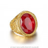 BA0295 BOBIJOO Jewelry Imposing Ring Signet Ring Steel Gold Fake Ruby