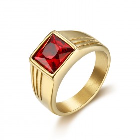 BA0296 BOBIJOO Jewelry Anello Anello Cabochon Discreto Quadrato In Acciaio Oro Rubino