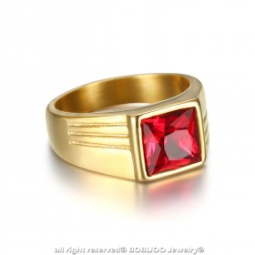 BA0296 BOBIJOO Jewelry Ring Siegelring Cabochon Diskret Quadratisch Stahl Gold Rubin