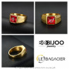 BA0296 BOBIJOO Jewelry Anello Anello Cabochon Discreto Quadrato In Acciaio Oro Rubino