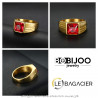 BA0296 BOBIJOO Jewelry Ring Siegelring Cabochon Diskret Quadratisch Stahl Gold Rubin