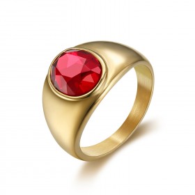 BA0297 BOBIJOO Jewelry Ring Siegelring Cabochon Diskret Oval Stahl Gold Rubin