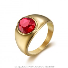 BA0297 BOBIJOO Jewelry Ring Siegelring Cabochon Diskret Oval Stahl Gold Rubin