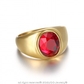 BA0297 BOBIJOO Jewelry Ring Signet Ring Cabochon Discreet Oval Steel Gold Ruby