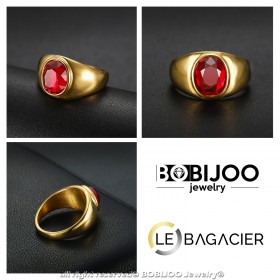 BA0297 BOBIJOO Jewelry Anello Anello Cabochon Discreto Ovale In Acciaio Oro Rubino