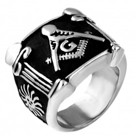 BA0298 BOBIJOO Jewelry Ring Signet Ring Frank Mason, Columns, Steel, Silver