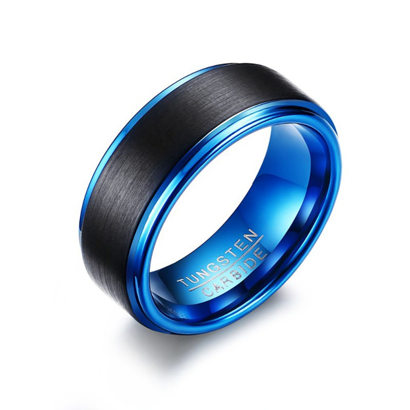 BA0299 BOBIJOO Jewelry Ring, Signet Ring Men's Wedding Ring Tungsten Blue Matte Black