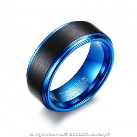 BA0299 BOBIJOO Jewelry Anello, Anello maschile Anello di Nozze di Tungsteno Blu Nero Opaco