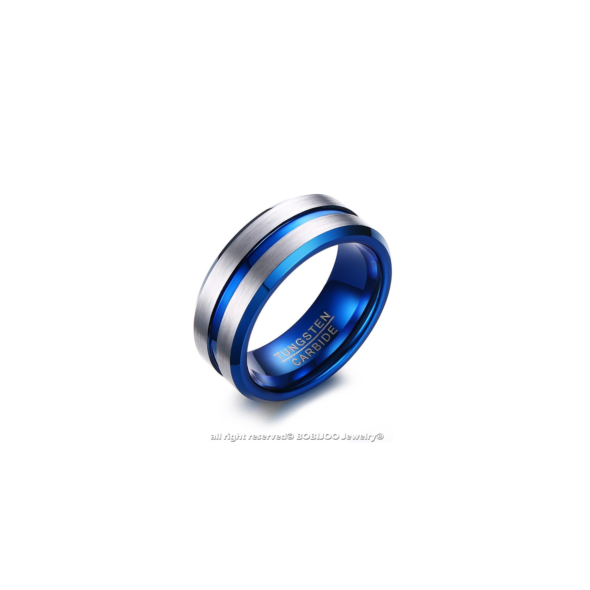 Ring, Signet Ring Men's Wedding Ring Tungsten Silver Blue