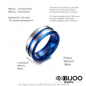 BA0300 BOBIJOO Jewelry Ring, Signet Ring Men's Wedding Ring Tungsten Silver Blue