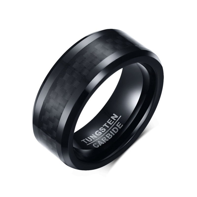 BA0301 BOBIJOO Jewelry Anello, Anello maschile Anello di Nozze di Tungsteno Nero di Carbonio