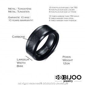 BA0301 BOBIJOO Jewelry Ring, Signet Ring Men's Wedding Ring Black Tungsten Carbon