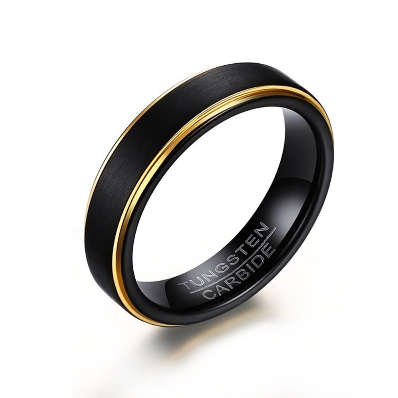 Bague Alliance 5mm Tungstène Noir Or bobijoo