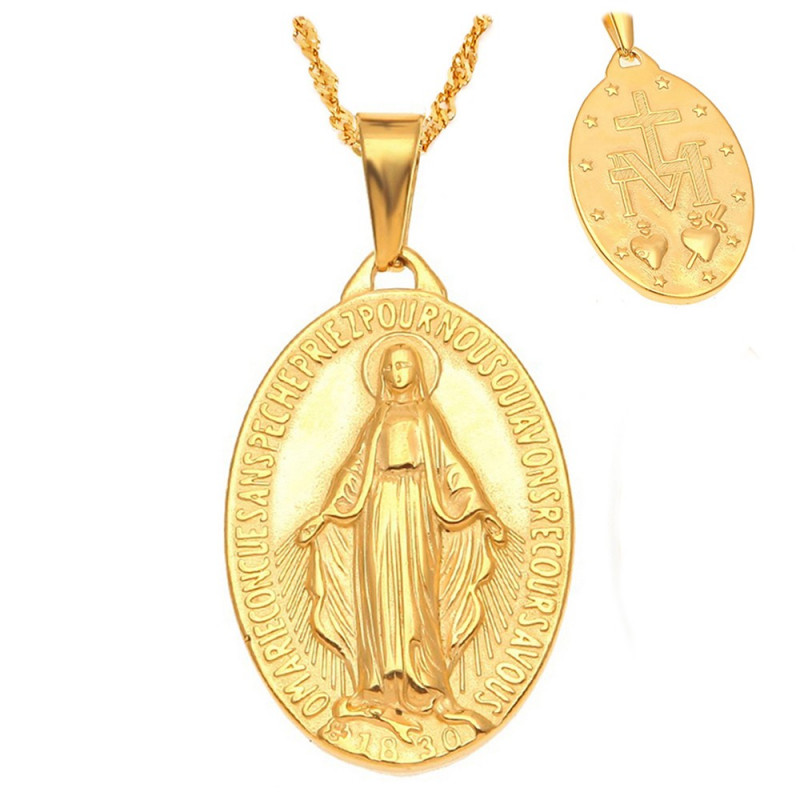 PEF0045 BOBIJOO Jewelry Pendant Locket Virgin Mary Miraculous Mary Steel Gold Plated