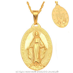 PEF0045 BOBIJOO Jewelry Anhänger Medaillon Mit Der Wundertätigen Madonna Maria Stahl Vergoldet