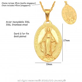 Pendentif Médaillon Vierge Miraculeuse Marie Acier Or Plaqué bobijoo
