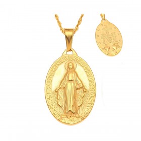 PEF0047 BOBIJOO Jewelry A Small Pendant Medallion, Virgin Mary Stainless Steel Gold Golden