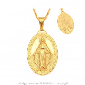 Petit Pendentif Médaillon Vierge Marie Acier Or Doré bobijoo