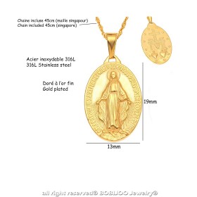 PEF0047 BOBIJOO Jewelry A Small Pendant Medallion, Virgin Mary Stainless Steel Gold Golden