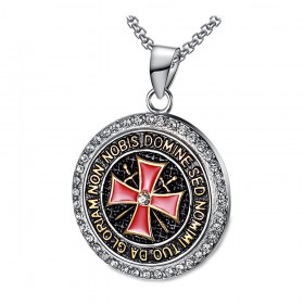 PE0158 BOBIJOO Jewelry Colgante Templario De Acero De Diamante De Imitación De La Cruz Non Nobis + Cadena