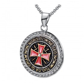 Pendentif Templier Acier Strass Croix Non Nobis + Chaîne bobijoo