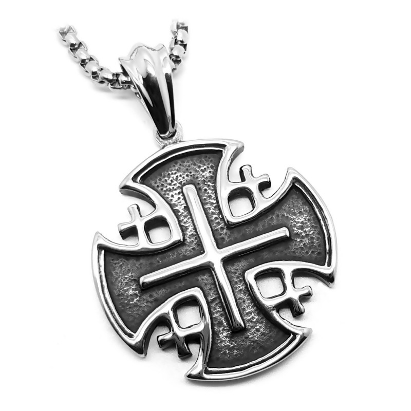 PE0141 BOBIJOO Jewelry Pendant Templar St Sepulchre of Jerusalem steel + String