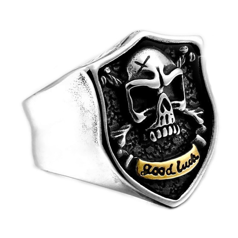 BA0274 BOBIJOO Jewelry Ring Siegelring Schädel Biker Wadenlang totenkopf Edelstahl Gold