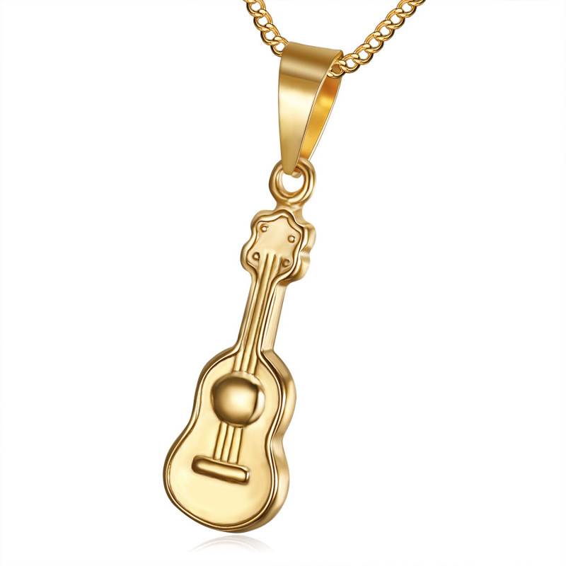 Petit Discret Pendentif Guitare Acier Inoxydable Doré Or bobijoo