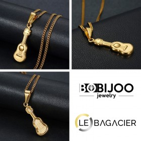 PE0180 BOBIJOO Jewelry Small, Discreet Pendant, Guitar Stainless Steel Golden Gold