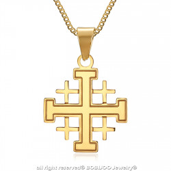 PE0181 BOBIJOO Jewelry Ciondolo Uomo Templari, Ordine Del Tempio Croce Gerusalemme D'Oro